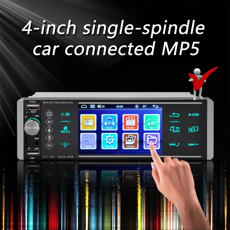 1 Din 4 Inch Car Radio Android MP5 EQ Smart Voice Wince 2USB AUX Bluetooth Sapacitive Screen FM SD HD Colorful Lights Mirrorlink