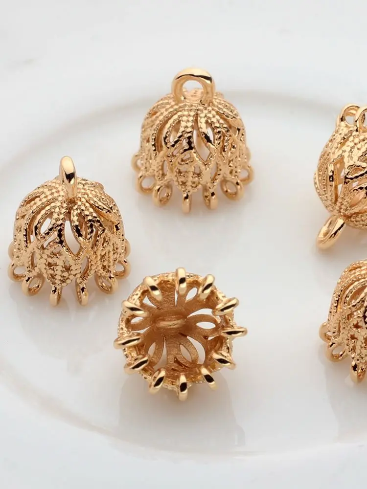 Copper Metal  Real   End Cup Flowers Charms 2pcs/lot For  Making Tassel Jewelry Making Wholesale Lots Jewelry