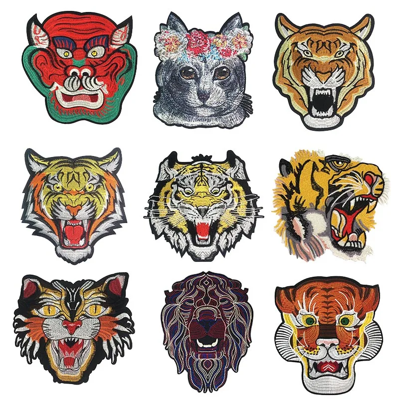 Vendita calda! Patch di T-Shirt ricamate animali Lion Tiger per casco moda per la schiena intera di giacche Patch per motociclista