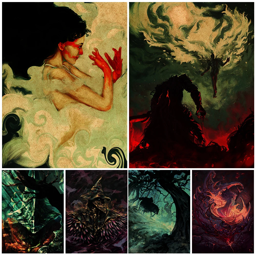 

Dark Wizard Magic World Abstract Vintage Wall Art Canvas Painting Home Decoration White Witch Spells Poster And Prints Unframed