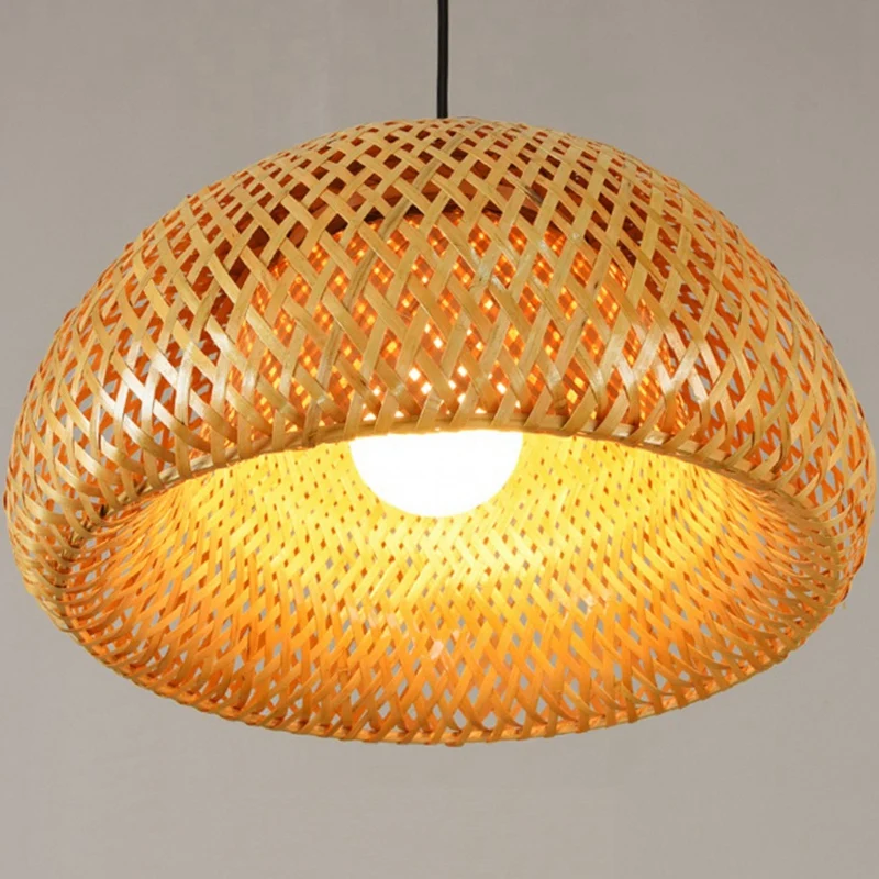 Bamboo Wicker Rattan Lampshade Hand-Woven Double Layer Bamboo Dome Lampshade Asian Rustic Japanese Lamp Design