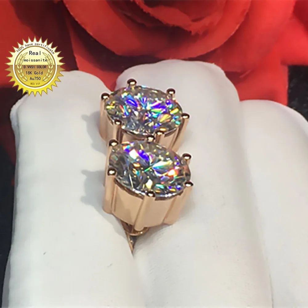 

18K Au750 Rose Gold Women Stud Earrings Moissanite Diamonds 2 Carat Round Elegant Wedding Party Engagement Anniversary Trendy