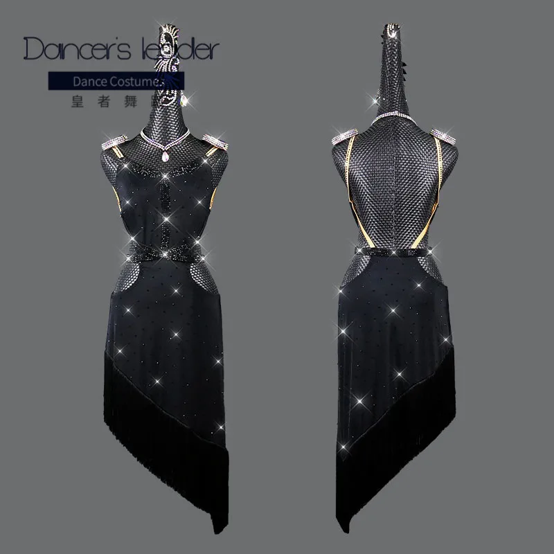 

High-end Custom Latin Dance Dress Female Diamond Tassel Dance Skirt Adult Chacha Tango Performance Costume