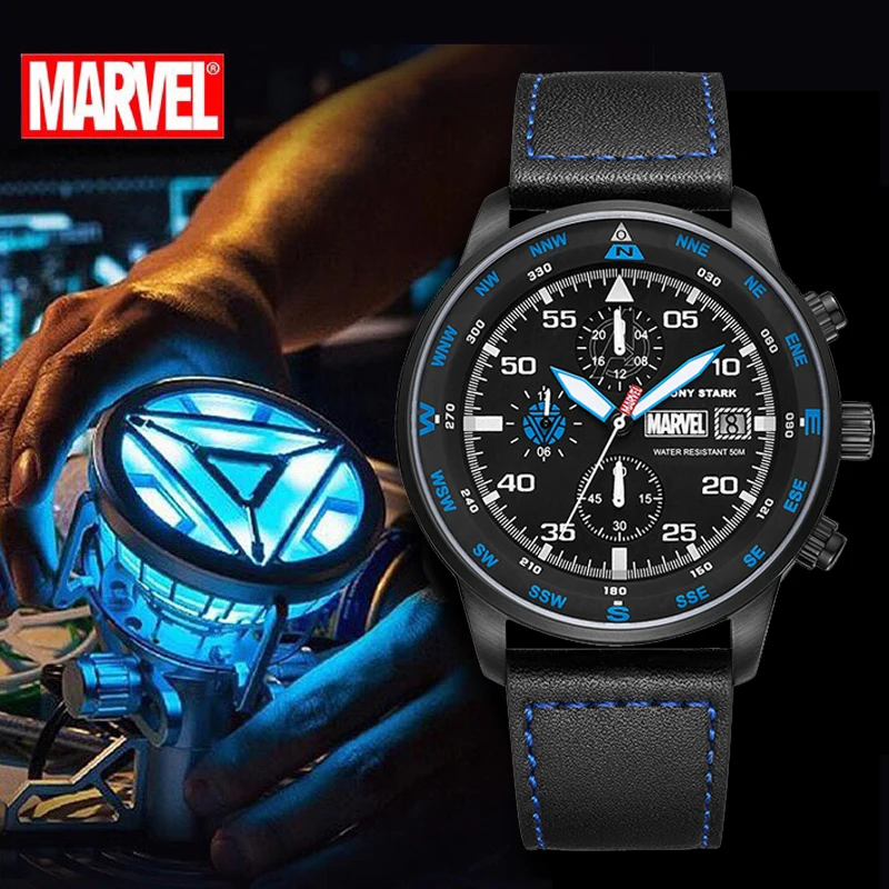 Marvel Original Men Quartz Wristwatch The Avengers Iron Venom Spider Cartoon Dial Chronograph Calendar Sapphire Disney New Clock