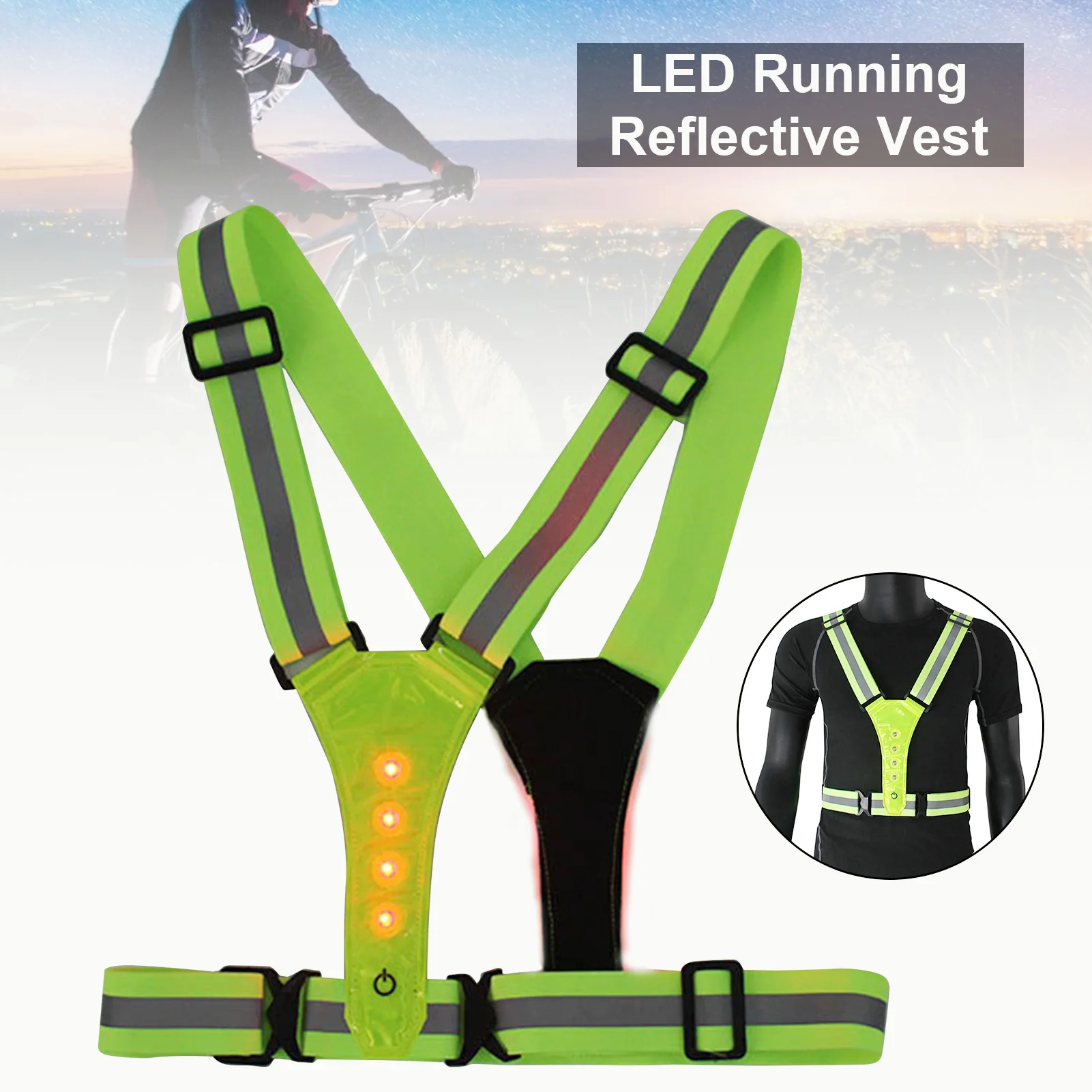 Reflective Vest LED Luminous Vest Safety Warning Adjustable LED Safety Vest For Outdoor Sports Night Running Cycling Harness