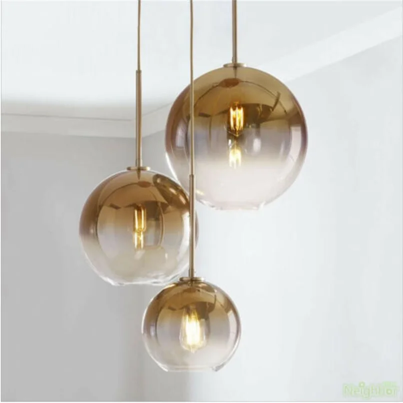 

Gradient Gold silver Glass Ball LED Pendant lamp Ceiling light Hanging suspension For Living Room Bedroom Fixtures Decoration