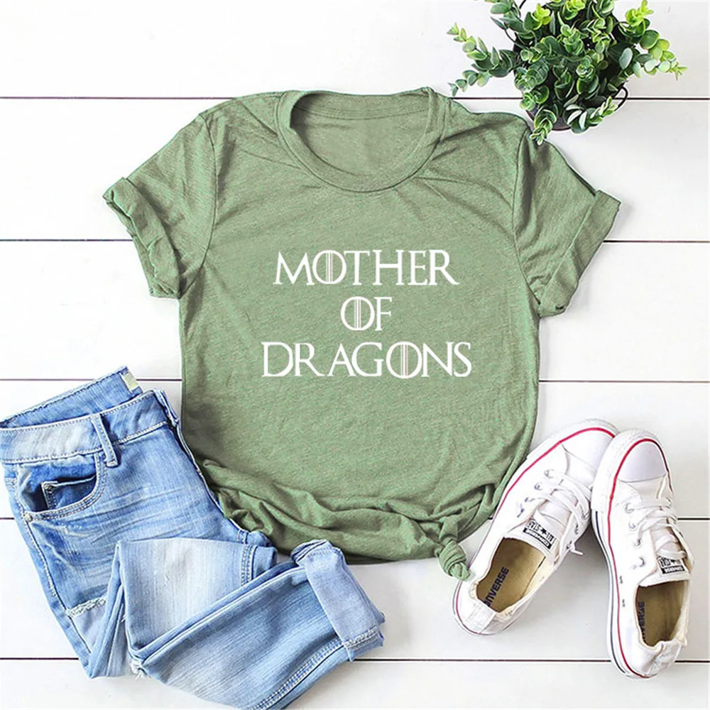 MOTHER OF DRAGONS Letter Print Women T shirt Cute Graphic Tees O-neck Short Sleeve Casual T-shirt Harajuku Summer Female Tshirts