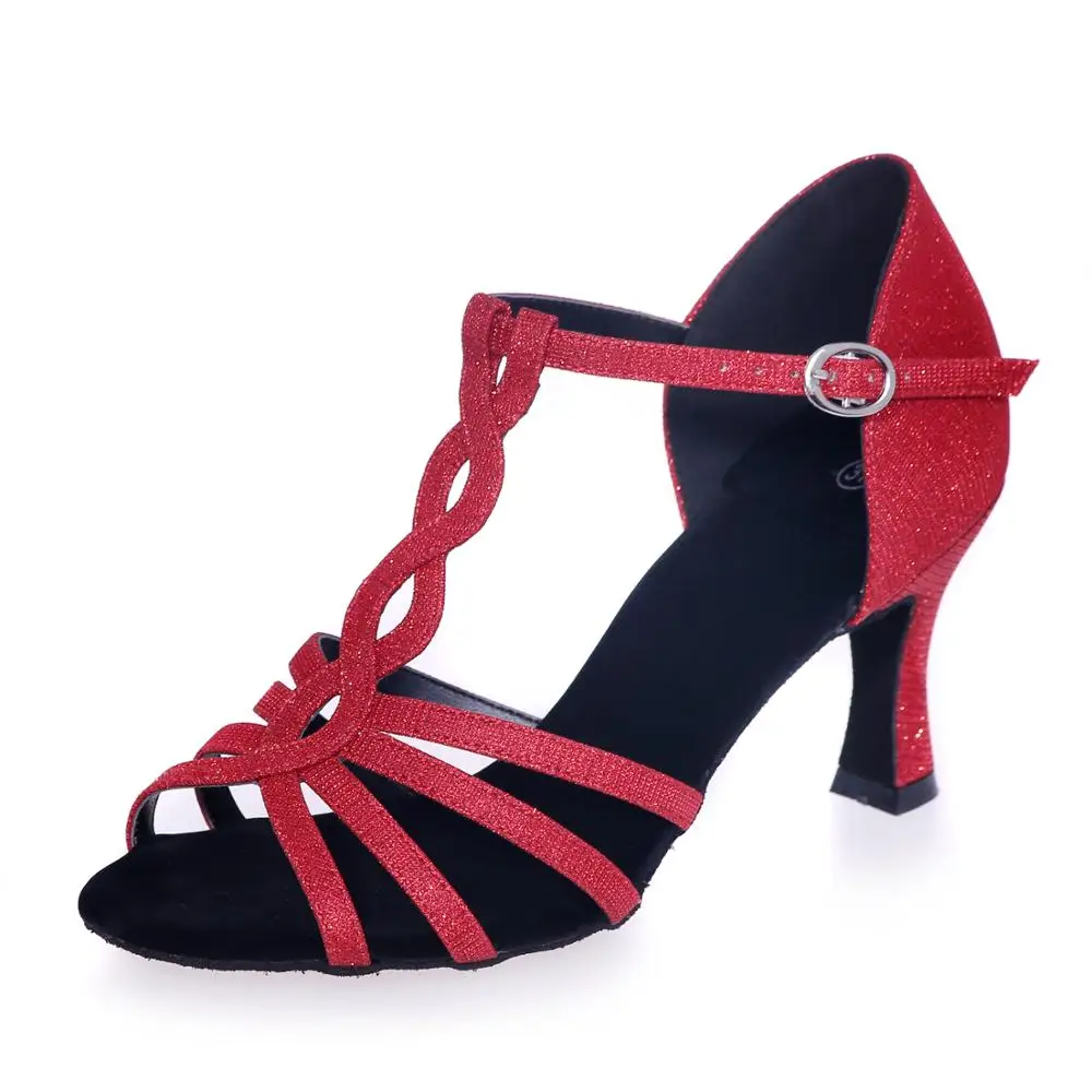 Sweet Latin dance shoes for girl lady's ballroom professional Salsa tango party dancing dandals 7.5cm heels T strap soft bottom