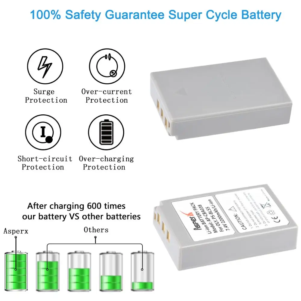 PS-BLS5 BLS50 Battery PS BLS5 Bateria for Olympus PEN BLS-50, E-PL2, E-PL5, E-PL6, E-PL7, E-PM2, OM-D, E-M10 II