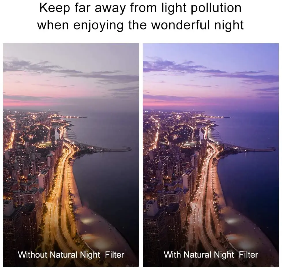 K&F Concept 52mm-82mm Clear-Natural Night Filter Light Pollution Reduction Filters for Night Sky Star Nikon Camera Lenses Filter