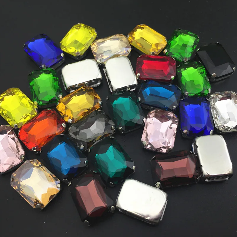 Rectangle Sew on Claw Rhinestones Glass Crystal 8x10 13x18 10x14 18x25 18x27 6x8 mm Sew-on stone DIY Clothing Accessories