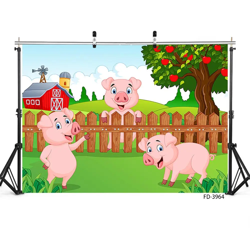 Three Pig Animals Birthday Banner Photophone Photography Background Baby Shower Photo Booth Studio Prop Vinyl Photocall Backdrop