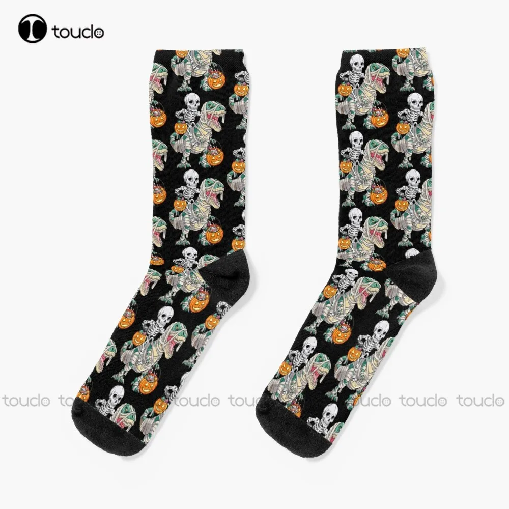 Halloween Dinosaur T Rex Mummy Pumpkin Socks Workout Socks Women Personalized Custom Unisex Adult Teen Youth Socks Fashion New