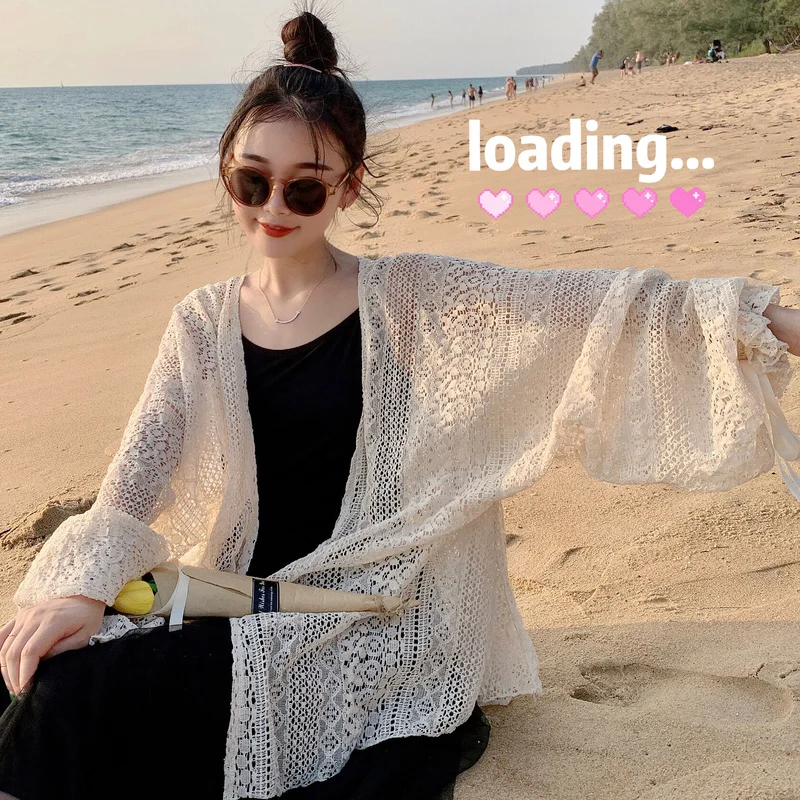 Cardigan Women Hollow Out Thin Summer Sweet Preppy Style Ulzzang Solid All-match Korean Femme Simple Chic Daily Mujer Tops
