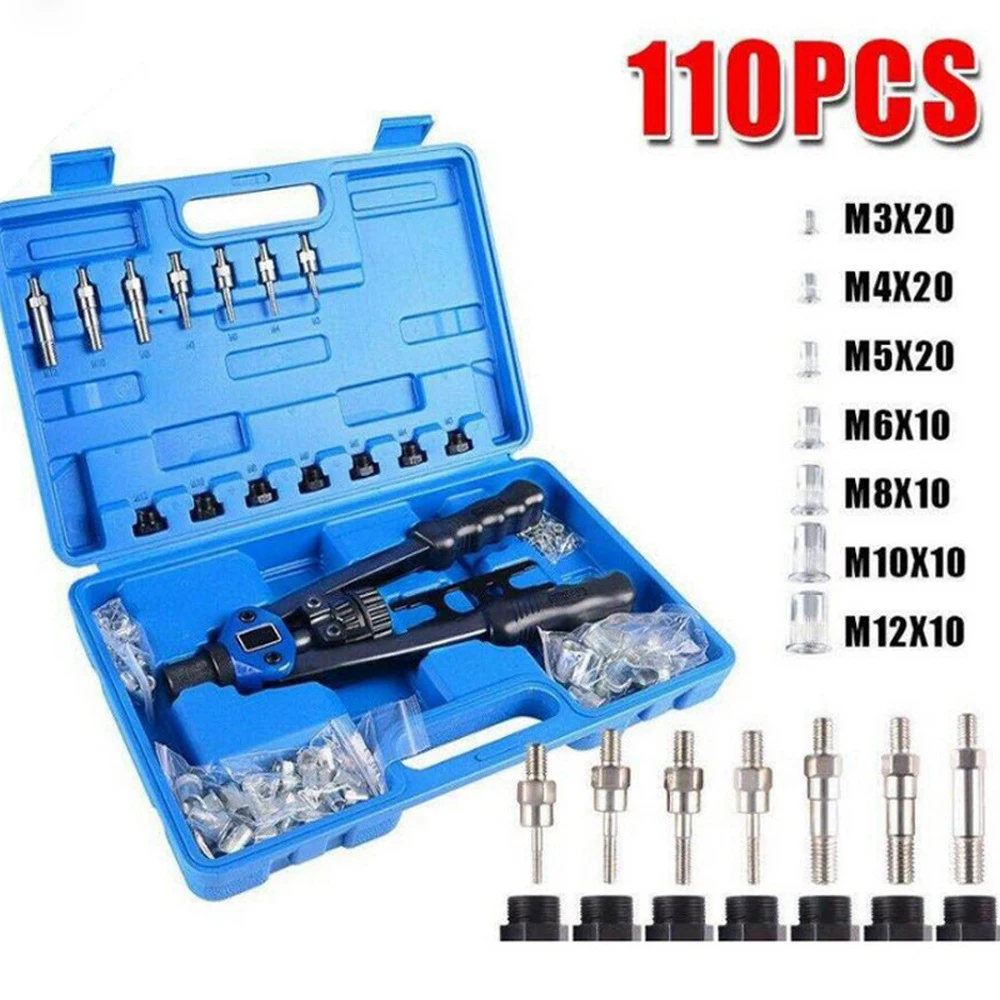 110pc/set Manual Rivet Machine / Gun Nut Tool M3-M8 Thread Kit Casse Tete CN Promotion