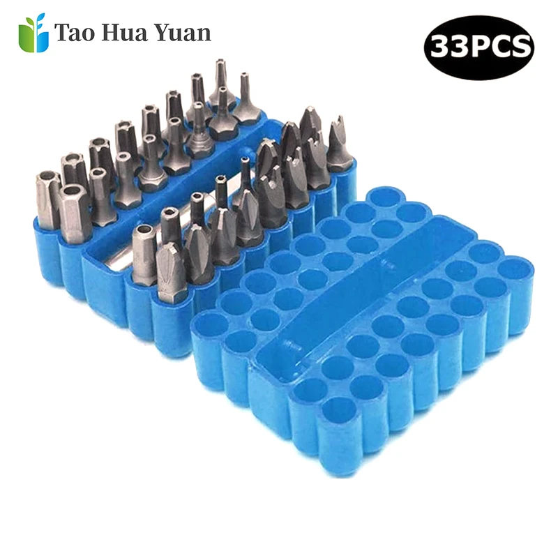 33pcs Screwdriver Tamper Proof Security Bits Set With Magnetic Extension Bit Holder Torx Hex Star Spanner Woodworking Tool Set A