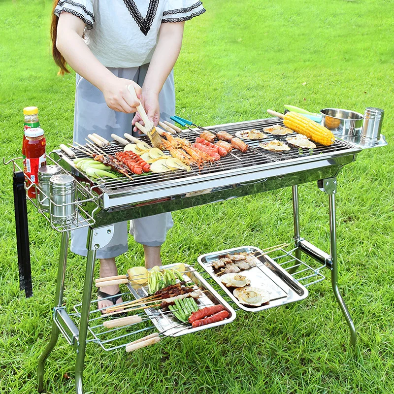 JOYLIVE Outdoor Stainless Steel Charcoal Grill Portable Barbecue Tool Folding Free Installation Handle BBQ Cooking Grid  Park