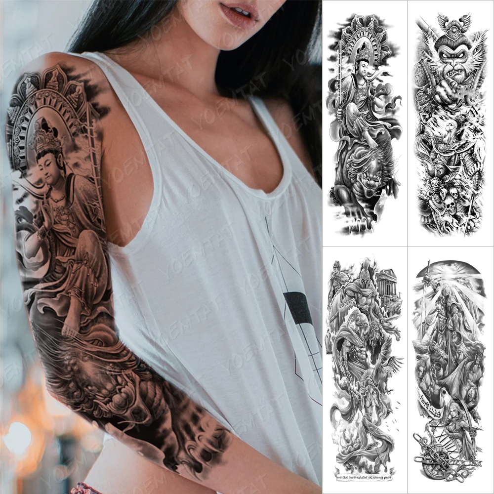 

Large Arm Sleeve Tattoo Buddha Sakyamuni Waterproof Temporary Tatto Sticker Kirin Japanese Body Art Full Fake Tatoo Women Men