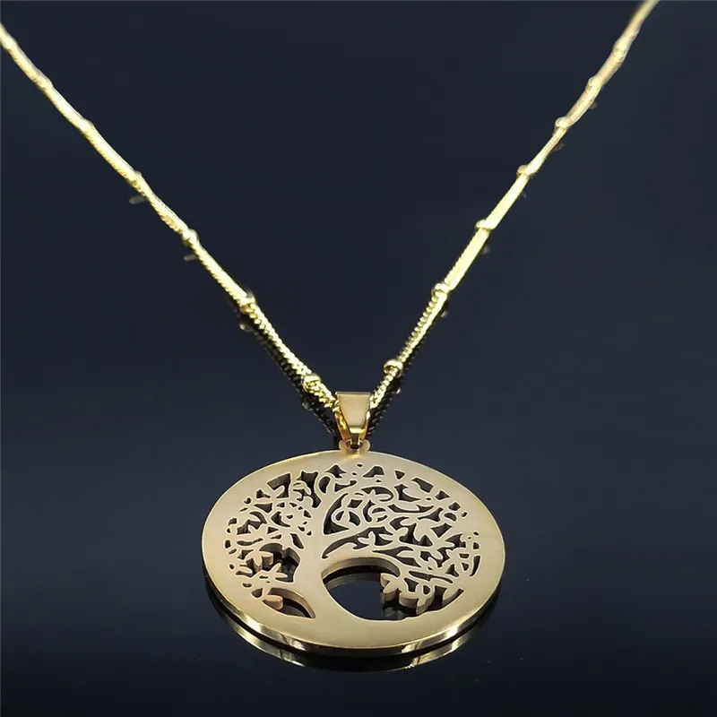 Mode Baum des Lebens Edelstahl Halskette Gold Farbe Kristall Anhänger Halsketten Elegante Frauen Mädchen Schmuck Geschenke N76S01 – Detail 5