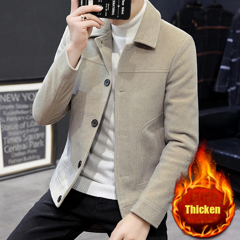 معطف صوفي قصير للخريف والشتاء ميرينو صوف رجالي كوري من المينك سترة تقليد عصرية ملابس ثقيلة معطف رجالي هيرين جاس #6