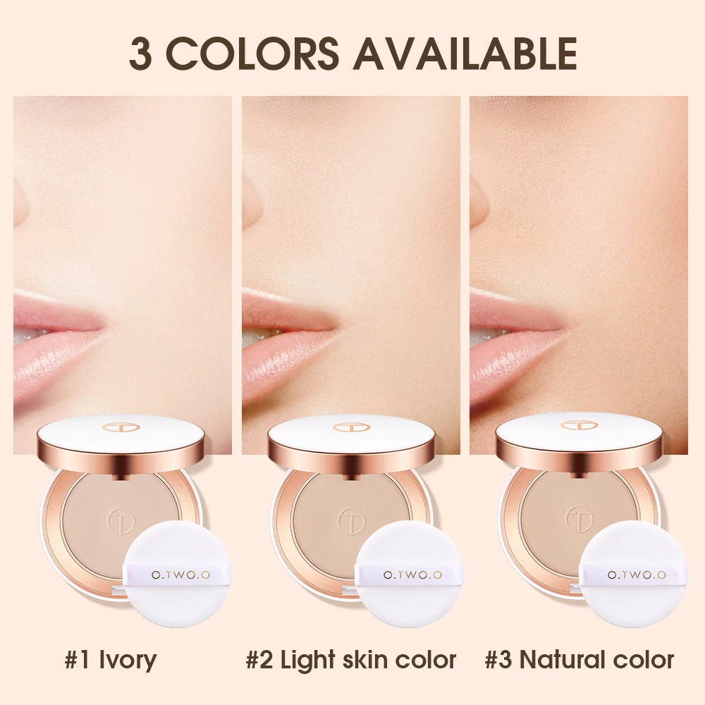 O.TWO.O Face Setting Powder Cushion Compact Powder Oil-Control 3 Colors Matte Smooth Finish Concealer Makeup Pressed Powder