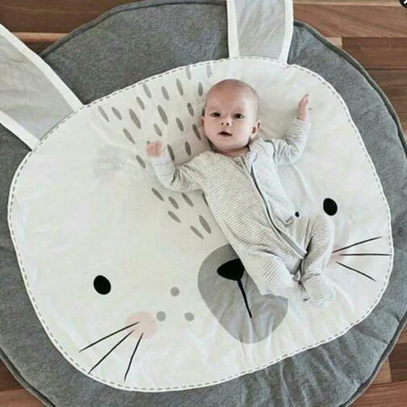 Baby Play Mat Cartoon Elephant Design Round Carpet Cotton Animal Playmat Newborn Infant Crawling Blanket Pads Kids Room Decor