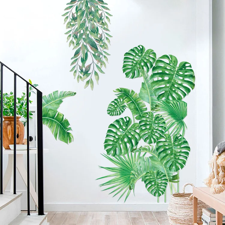 Große tropische Pflanze Wanda uf kleber Schlafzimmer Wohnzimmer Dekoration PVC selbst klebende Wandbild Wohnkultur Kunst Aufkleber grüne Blatt Tapete – Detail 3