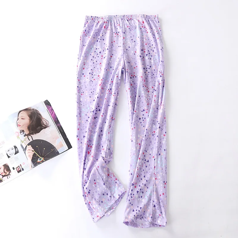 Spring Summer 100% Cotton Pants Women Sleep Bottoms Female Plus Size Night Trousers Sleepwear Pyjama Print Home Pajama Pants