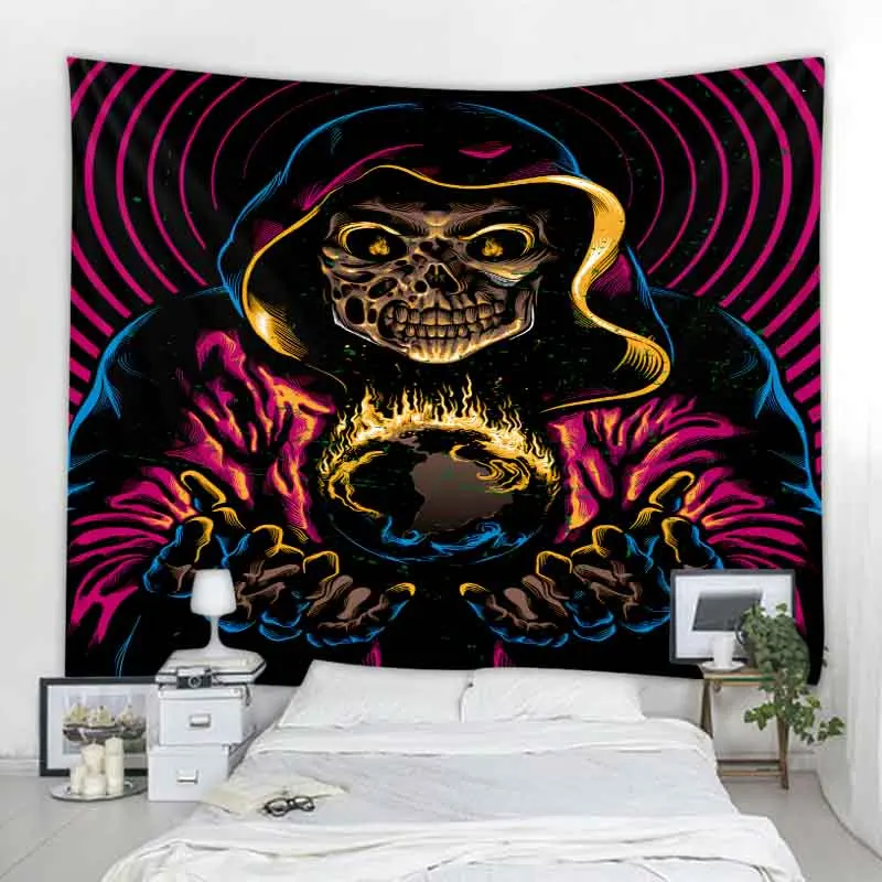 Skull art tapestry wall hanging mandala bohemian decoration lace hippie witchcraft tapestry aesthetics room decoration 8 sizes