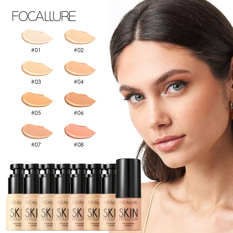 Focallure 8 Colors Face Foundation Makeup Base Liquid Foundation Cream Full Coverage Concealer Moisturizing Face Make Up