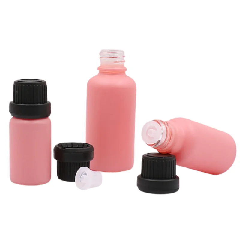 

10Pcs Glass Dropper Bottle Pink Frosted Serum Vials 10ml20ml30ml Cosmetic Refillable Essential Oil Plug Bottle With Big Head Cap