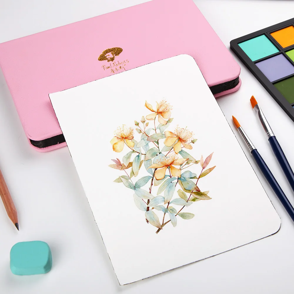 Paul Rubens 300g Watercolor Paper Block 20 Sheets 100% Cotton Leather Cover Watercolor Block for Ourdoor Painting 32K