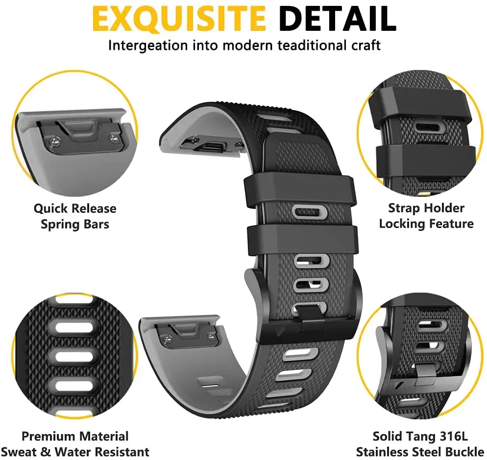 ANBEST Band 22mm for Garmin Fenix 5/5Plus Silicone Watchband 26mm for Fenix 6X/6X Pro/Fenix 3/Fenix 3 HR/Tactix/Descent MK1