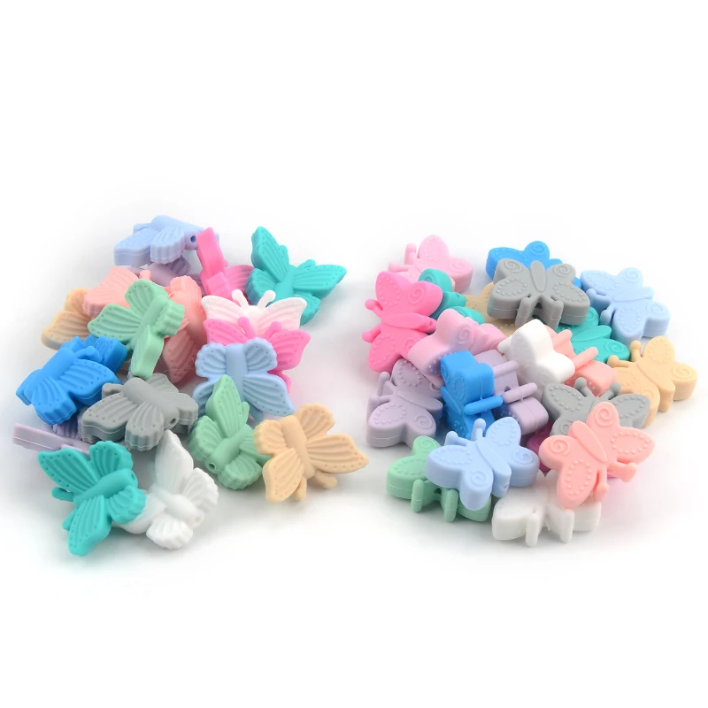 LOFCA  Butterfly Beads Silicone 10pcs Teethers BPA Free DIY Loose Bead For Teething Necklace Animal Shaped Cute Teething Toys