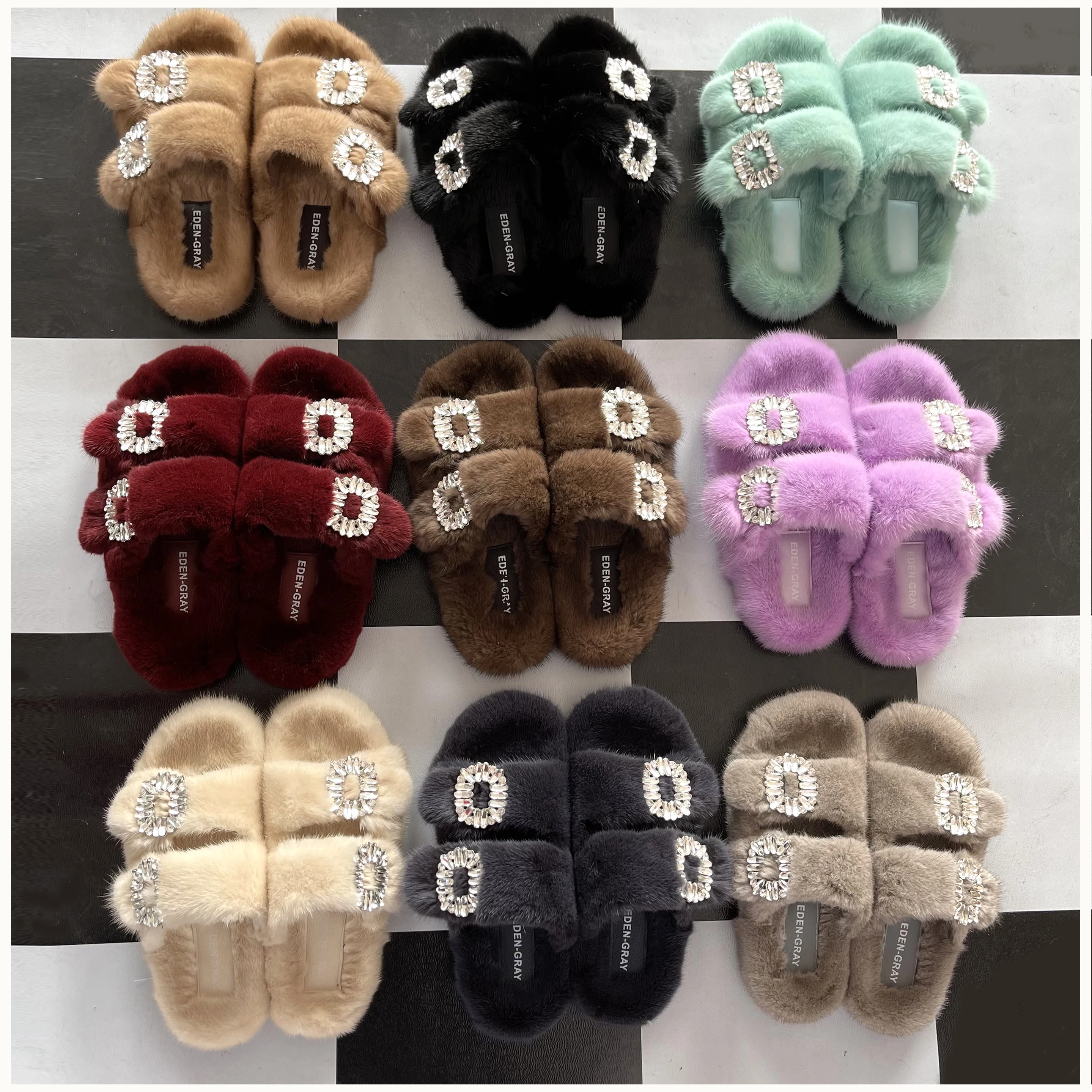 Winter Fur Slippers Women 2024 Flat Real Fur Mink Slippers Warm Soft Indoor Women Fur Slippers Luxury Designer Female Shoes