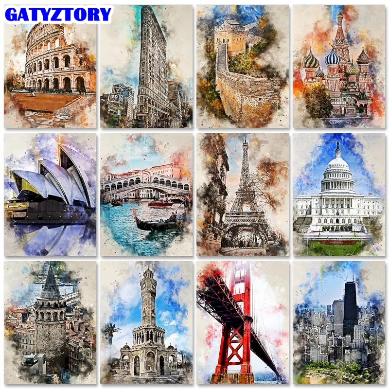 

GATYZTORY Building Painting By Number For Adults Landscape Drawing On Canvas HandPainted Art Gift DIY Pictures By Number