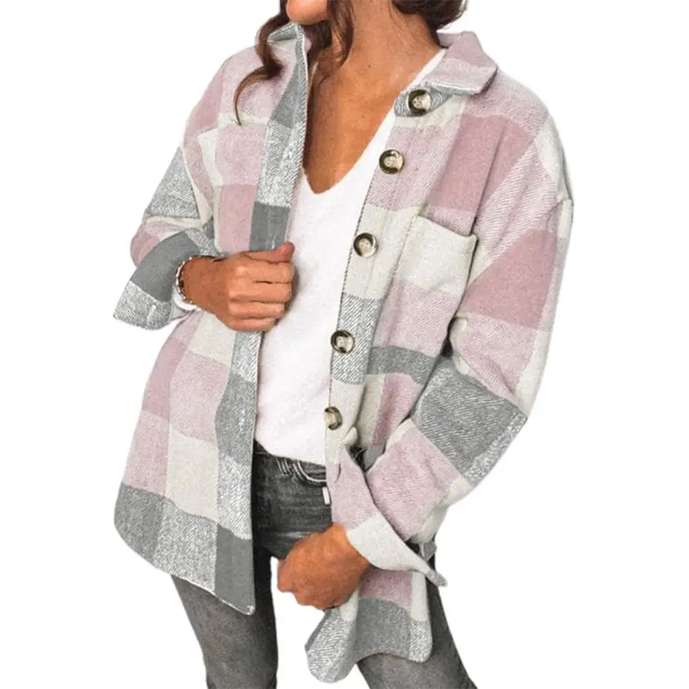 Shirt Coat   Plaid Print Warm Shirt Jacket  Shirt Jacket Charming Women Coat