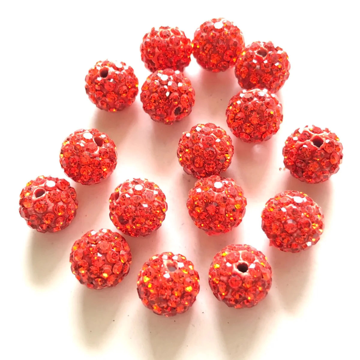 50pcs 10mm High Quality Orange Crystal Clay Pave Rhinestone Round Disco Ball Loose Spacer Bead for Bracelet Necklace Making Bulk