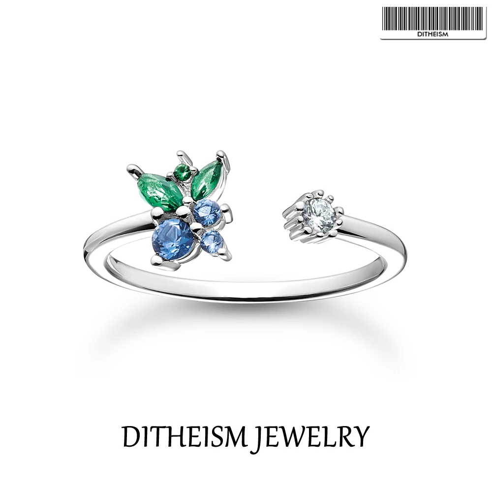 925 Sterling Silver Ring Blueberry Blue and Green Stones Open-end Trendy Fine Women Jewerly 2022 New Europe Sweet Fruits Bijoux