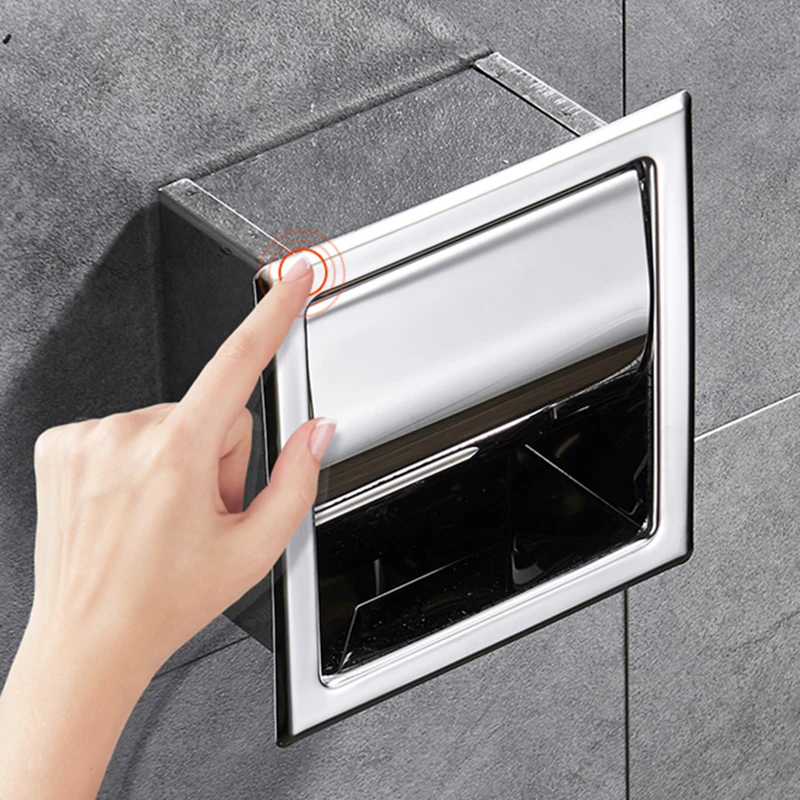 Hotel Concealed Tissue Holder Wall Tissue Box 304 Stainless Steel Embedded Toilet Paper Holder Black Double Roll Paper Holder