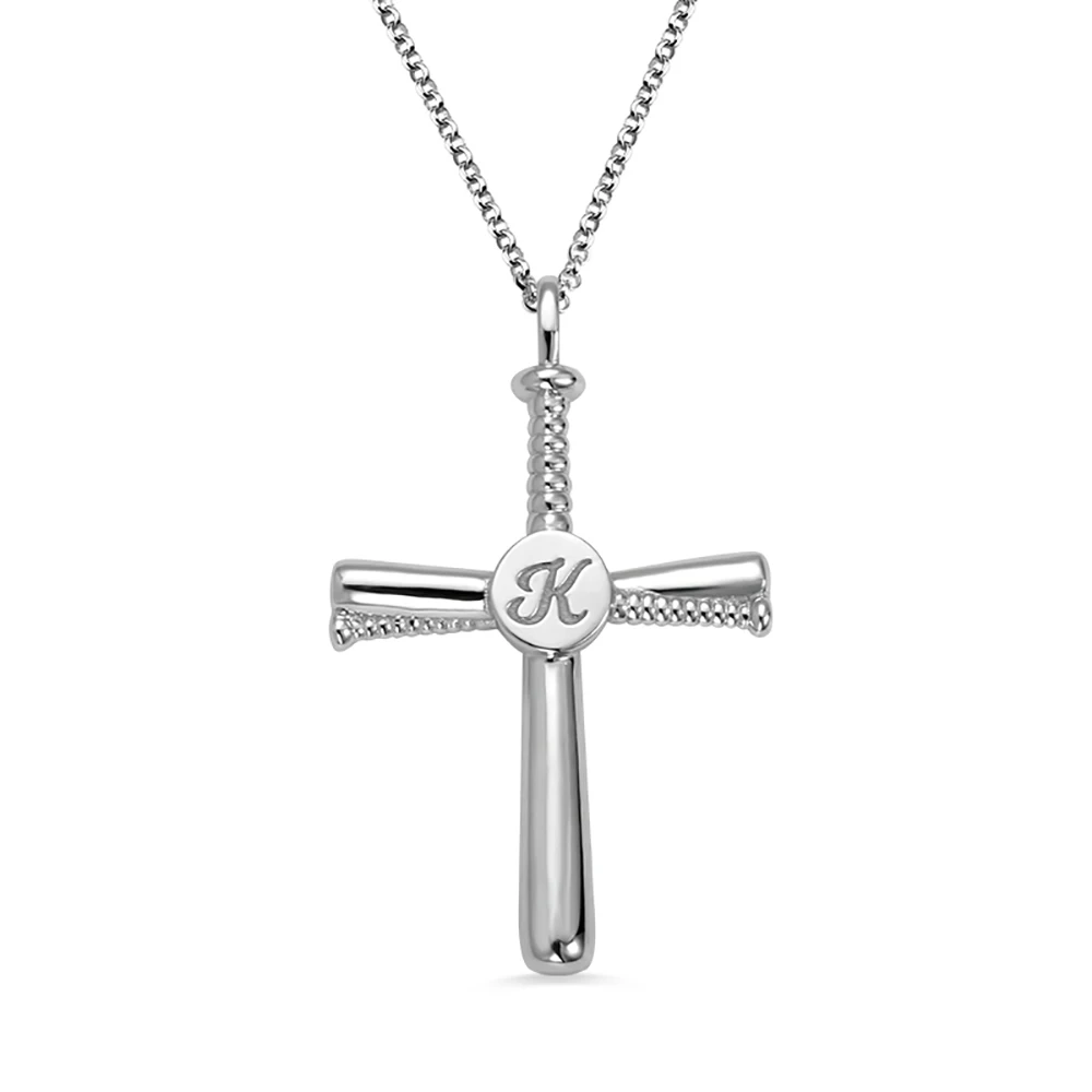 Uonney  Dropshipping Personalized Engraved Baseball Cross Necklace with Initial Number Customize Christian Faith Cross Necklace