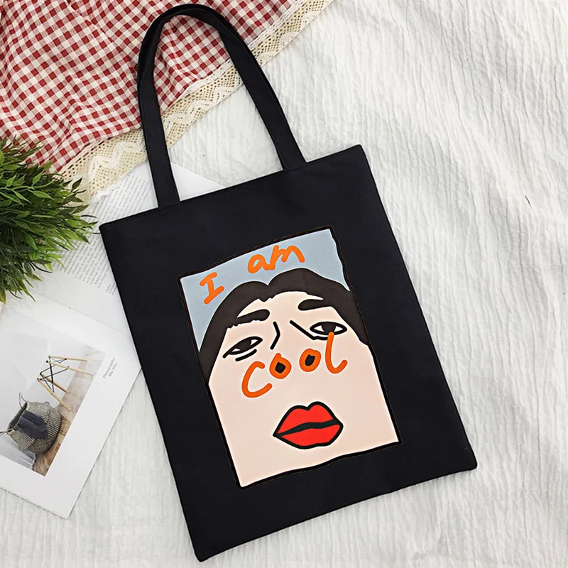 I Am Cool Alphabet College Cartoon Casual Women Large Capacity Kawaii Cute Harajuku Korea Ulzzang Punk New Canvas Shoulder Bags