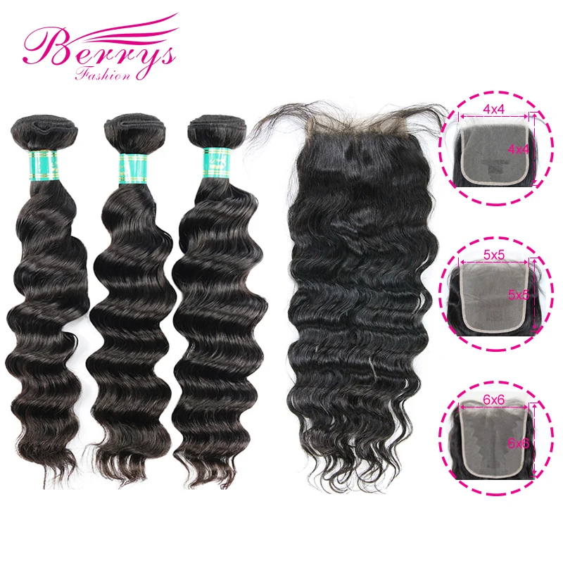 Berrys Fashion Loose  Wave Bundles With 4x4/5x5/6x6 Closure Peruvian Virgin Hair 100% Human Hair Unprocessed Hair Weft 10-28inch