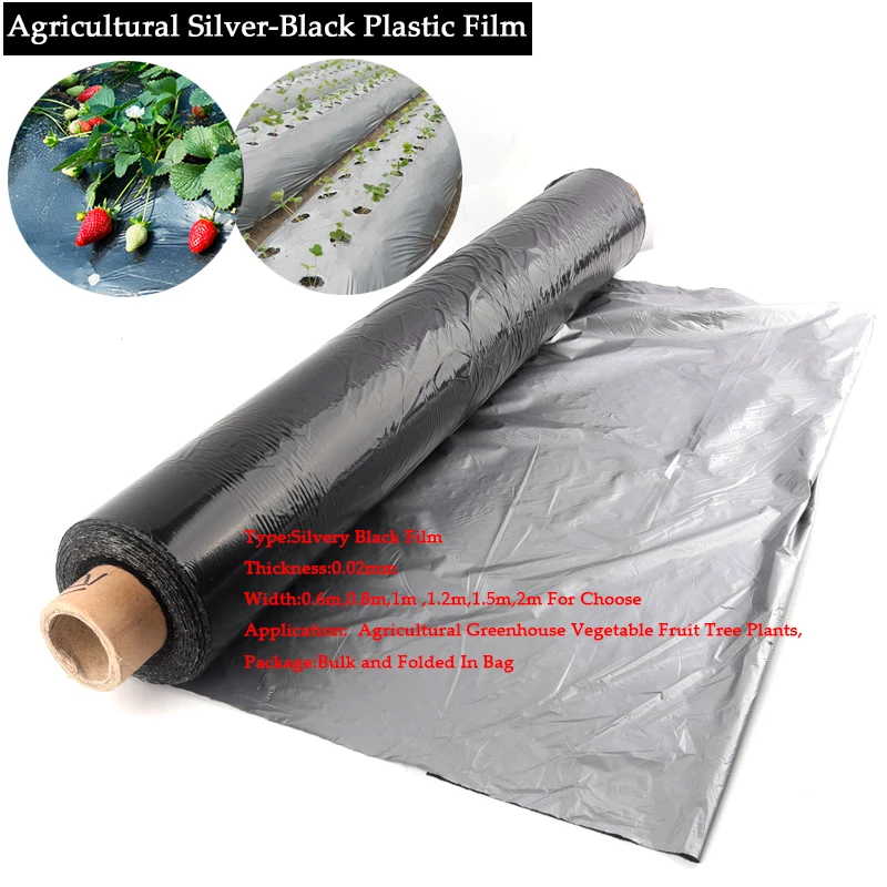 5~30M Thickness 0.02mm Garden Silvery Black Reflective Film Greenhouse Plastic Mulch Agricultural Weed Control Keep Warm Film