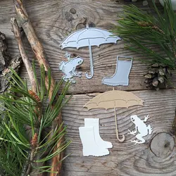 Piggy Craft metal cutting dies cut die mold Frog umbrella rain boots Scrapbook paper craft knife mould blade punch stencils dies