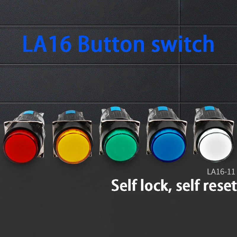 16mm LED Light Push Button Switch Blue Green Red Yellow White lamp Chwilowy przycisk automatycznego resetowania LA16Y-11D