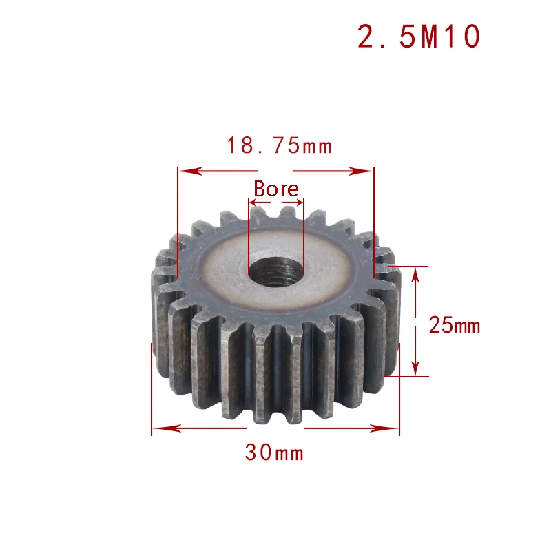 1Pcs Mod 2.5 Spur Gear 10-25 Tooth 45# Carbon Steel Thick 25mm 2.5 Module Metal Transmission Pinion Gear