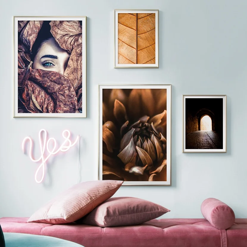 Flower Leaf Highway Sunset Girl Landscape Wall Art Canvas Painting Nordic Posters And Prints Wall Pictures For Living Room Decor