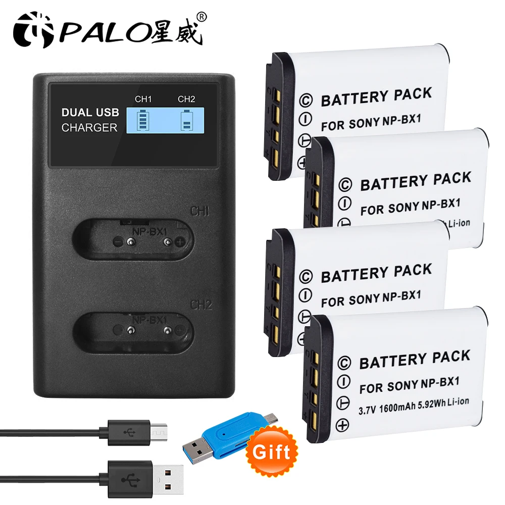 

PALO Original NP-BX1 npbx1 np bx1 Battery For Sony FDR-X3000R RX100 RX100 M7 M6 AS300 HX400 HX60 WX350 AS300V+LCD Smart Charger