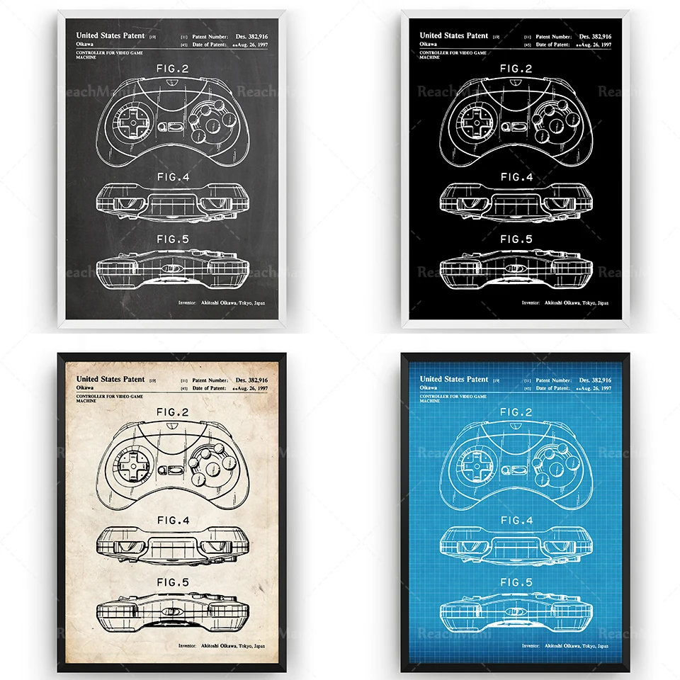 

SEGA Saturn Controller 1997 Patent Print, Gaming Blueprint Gamer Decor Wall Art Poster Gifts